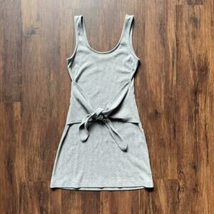 Aerie Ribbed Knit Gray Mini Dress Women’s XS Tie Front Tank Style